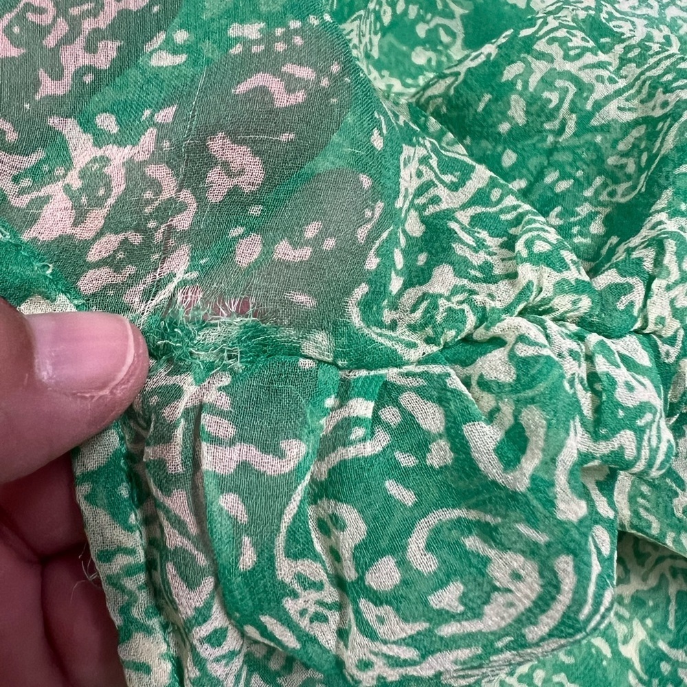 Ella Moss Mermaidcore Silk Sheer Vibrant Green Paisley Patterned Boho Kaftkan - Picture 8 of 9
